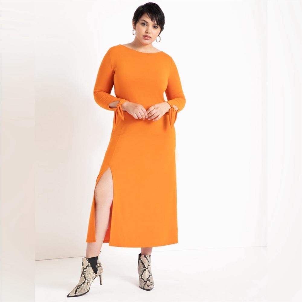NWT Eloquii Orange Midi Boat Neck Long Sleeve Dress Size 16
